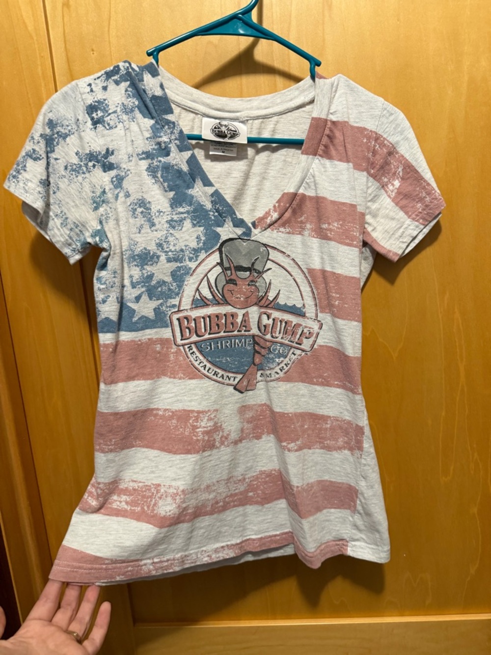 Flag Graphic V‑Neck Tee - Red, White & Blue bubba gump shrimp